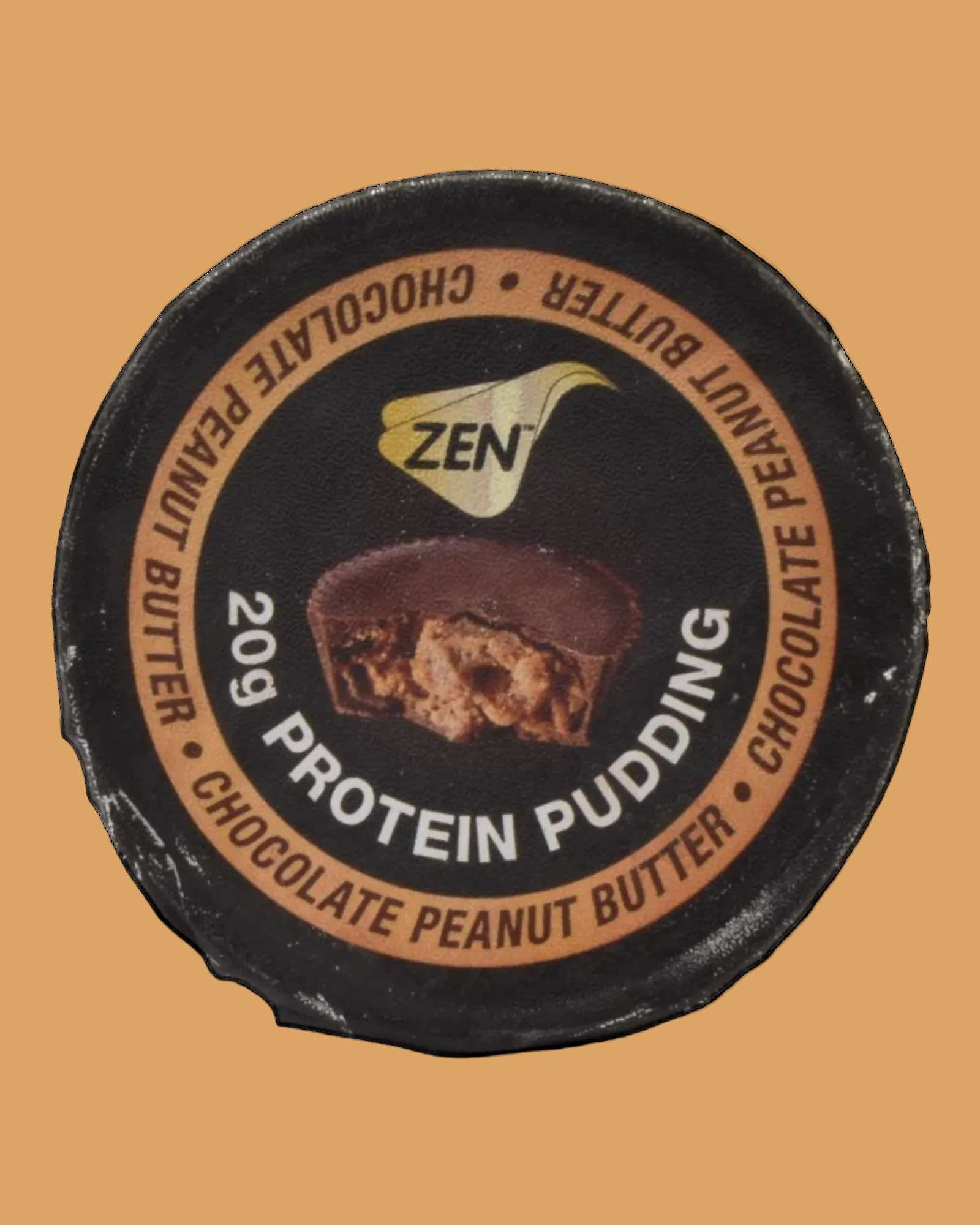 Zen Protein Pudding lid featuring 20g protein and all-natural ingredients